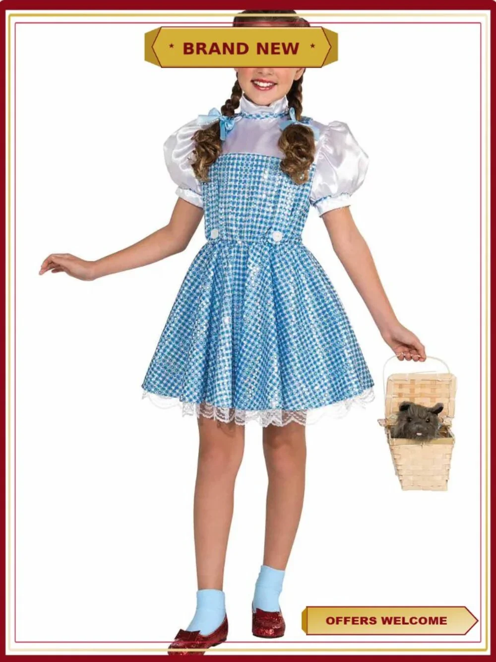 Girl's Deluxe Dorothy Halloween Costume Sequin Dress Hair Bows Child Small